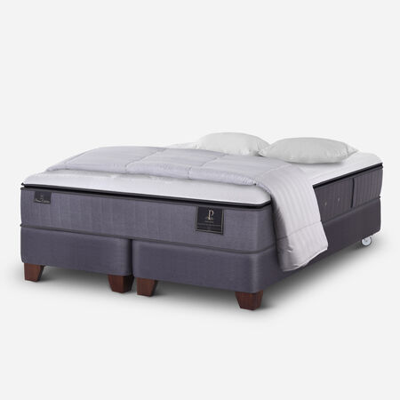 Box Spring 2 Plazas Premium Base Dividida + Almohadas + Plum&oacute;n