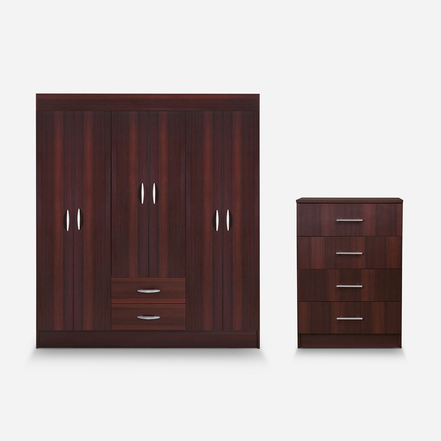 Cl&oacute;set 6 Puertas 2 Cajones Trancura Chocolate + C&oacute;moda Cajonera F&eacute;nix Chocolate