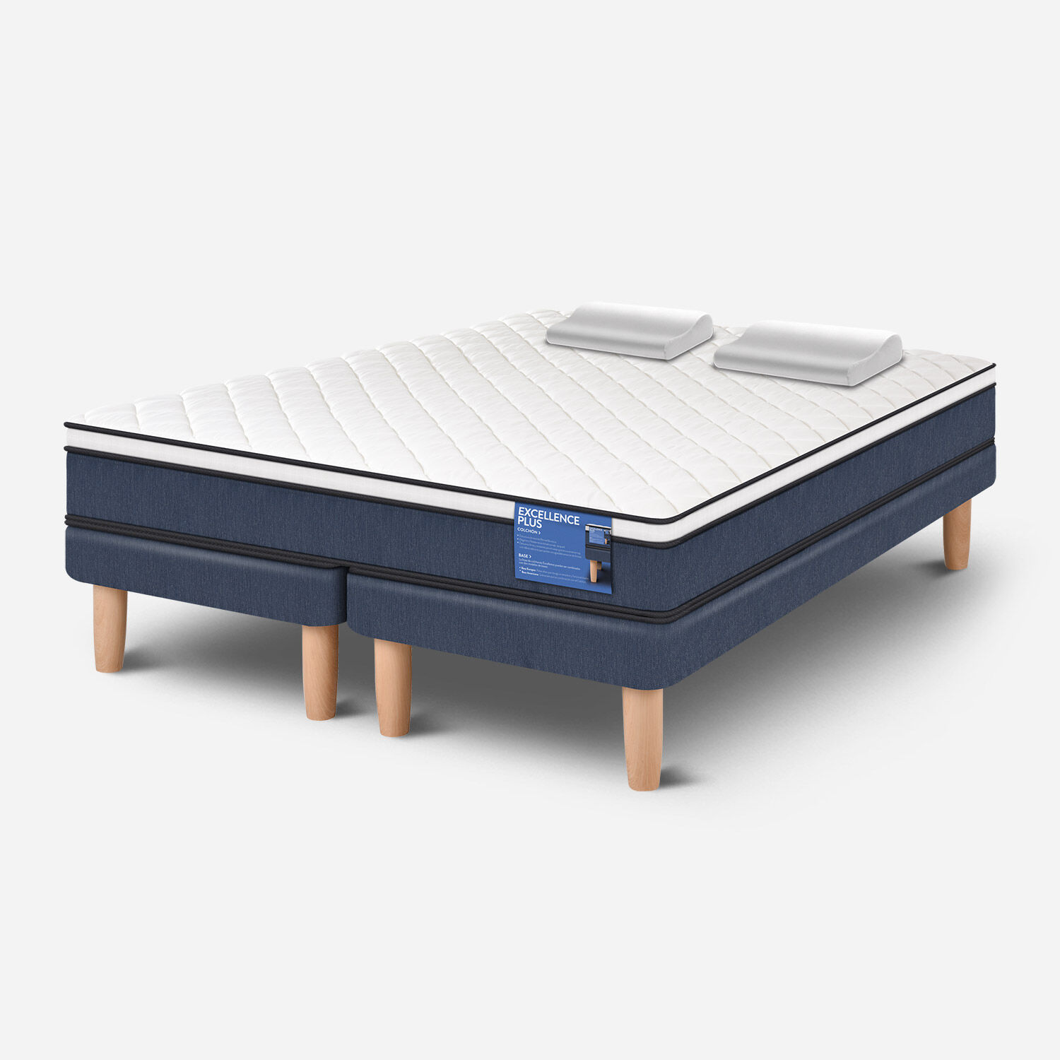 Cama Europea 2 Plazas Excellence Plus Base Dividida + Almohadas Viscoel&aacute;sticas