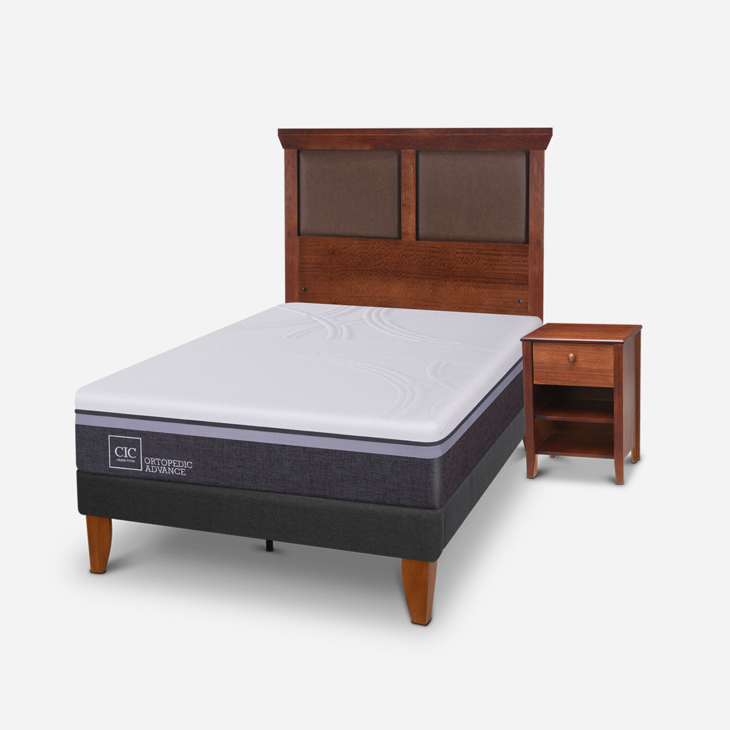 Cama Europea Curve 1,5 Plazas Ortopedic Advance + Set Torino Caramel