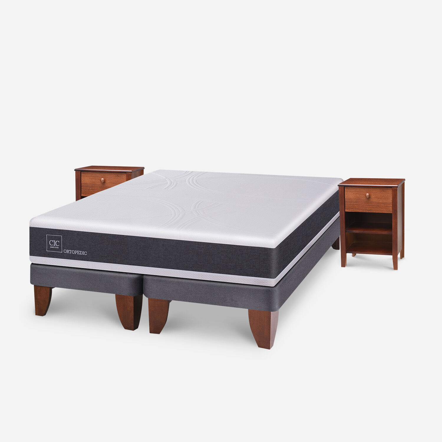 Cama Europea King Ortopedic + Veladores Torino Caramel