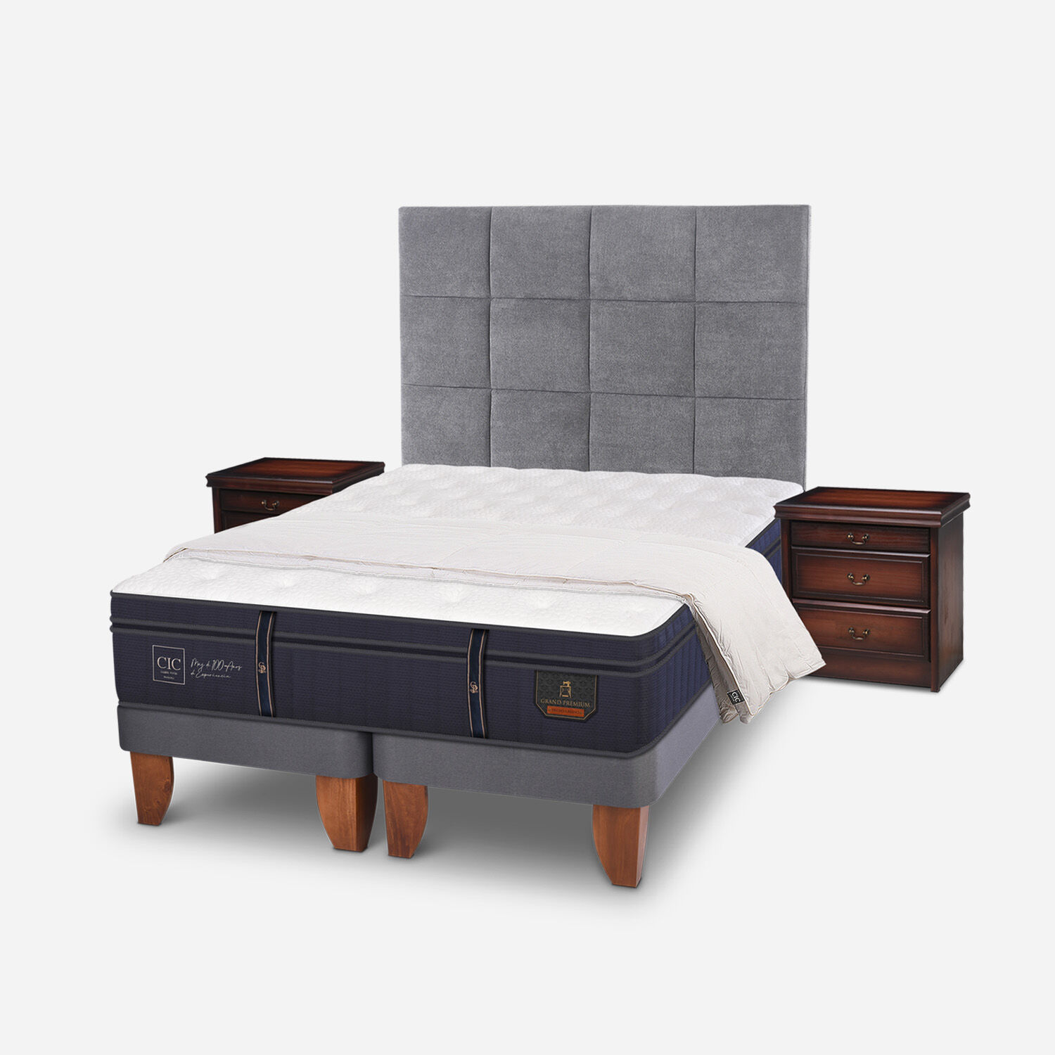 Cama Europea Super King Grand Premium + Set T&aacute;mesis + Plum&oacute;n 15% Pluma de Ganso