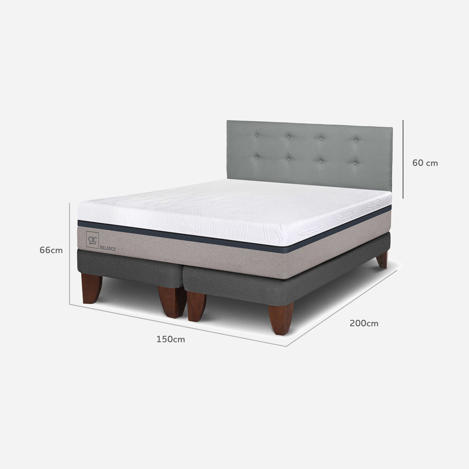 Cama Europea 2 Plazas Balance Base Dividida + Respaldo Tapizado Gris