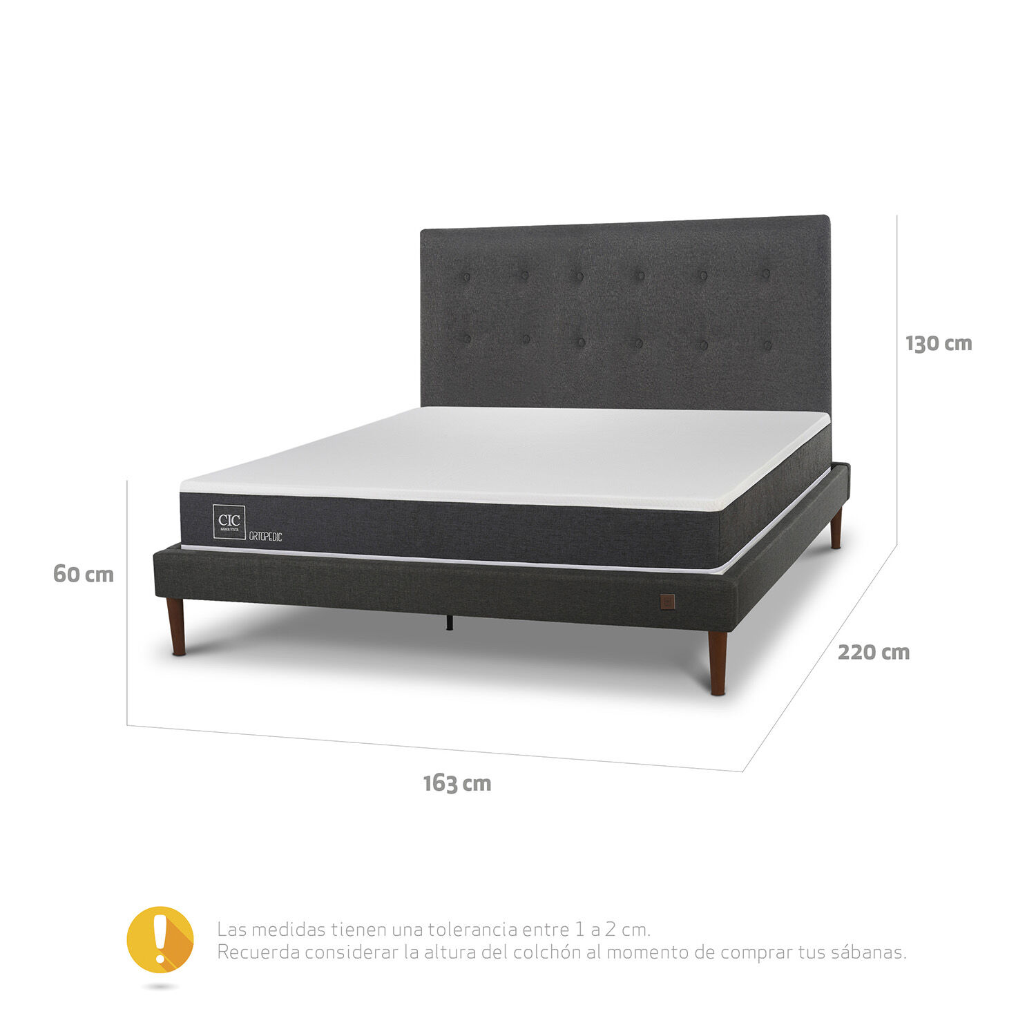 Cama Europea Curve 2 Plazas Ortopedic + Respaldo &Eacute;ufrates