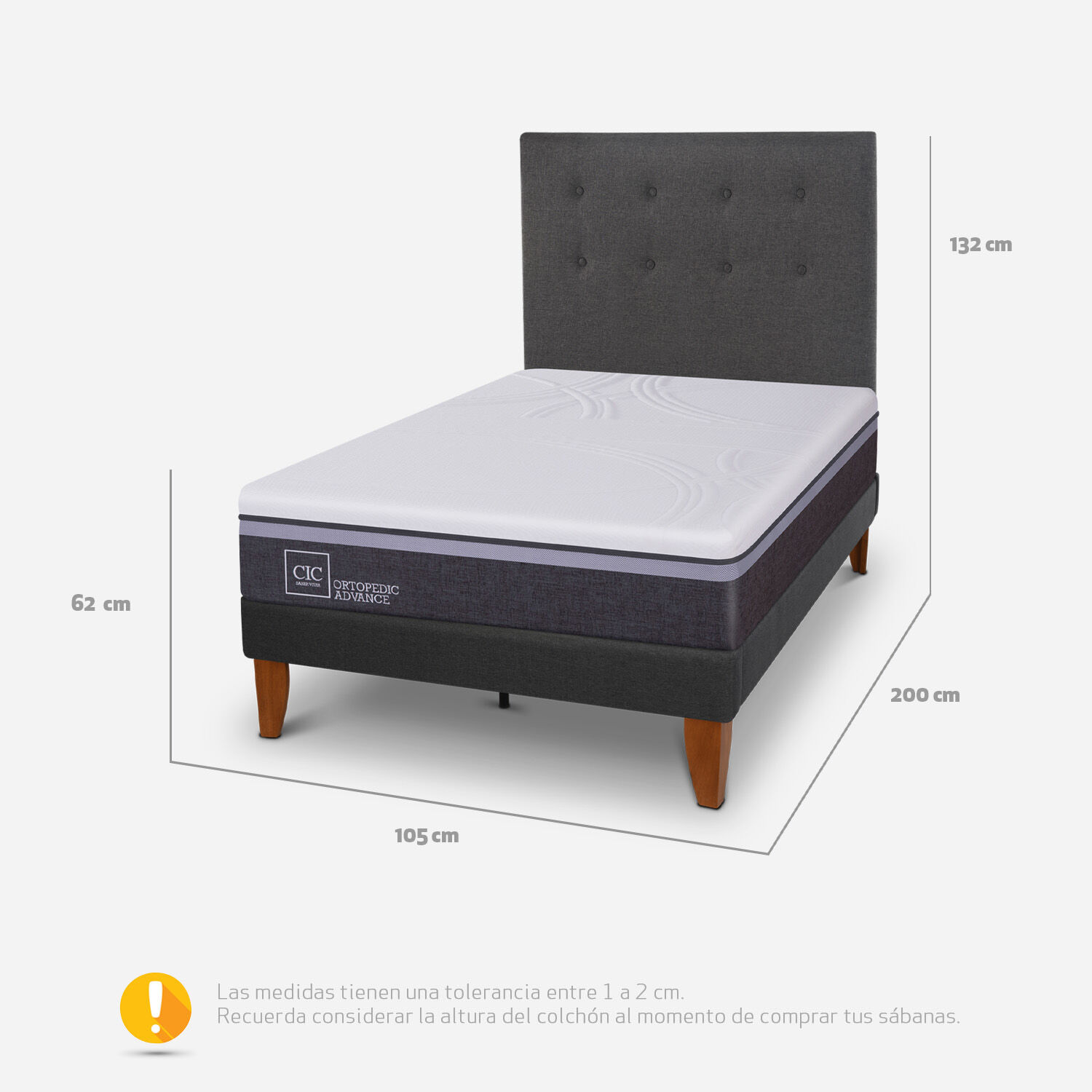 Cama Europea Curve 1,5 Plazas Ortopedic Advance + Respaldo &Eacute;ufrates