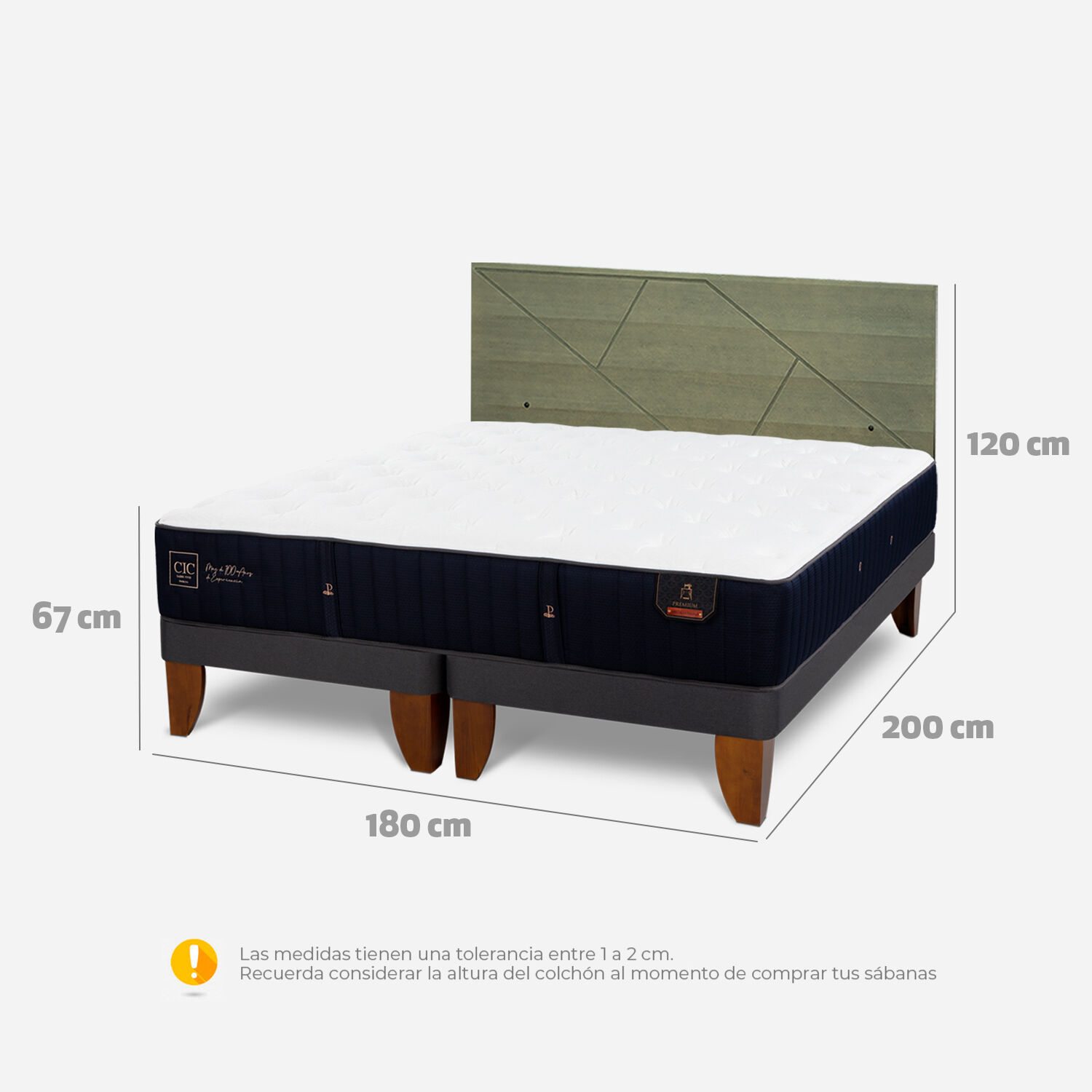 Cama Europea King Premium + Respaldo Villarrica Olivo