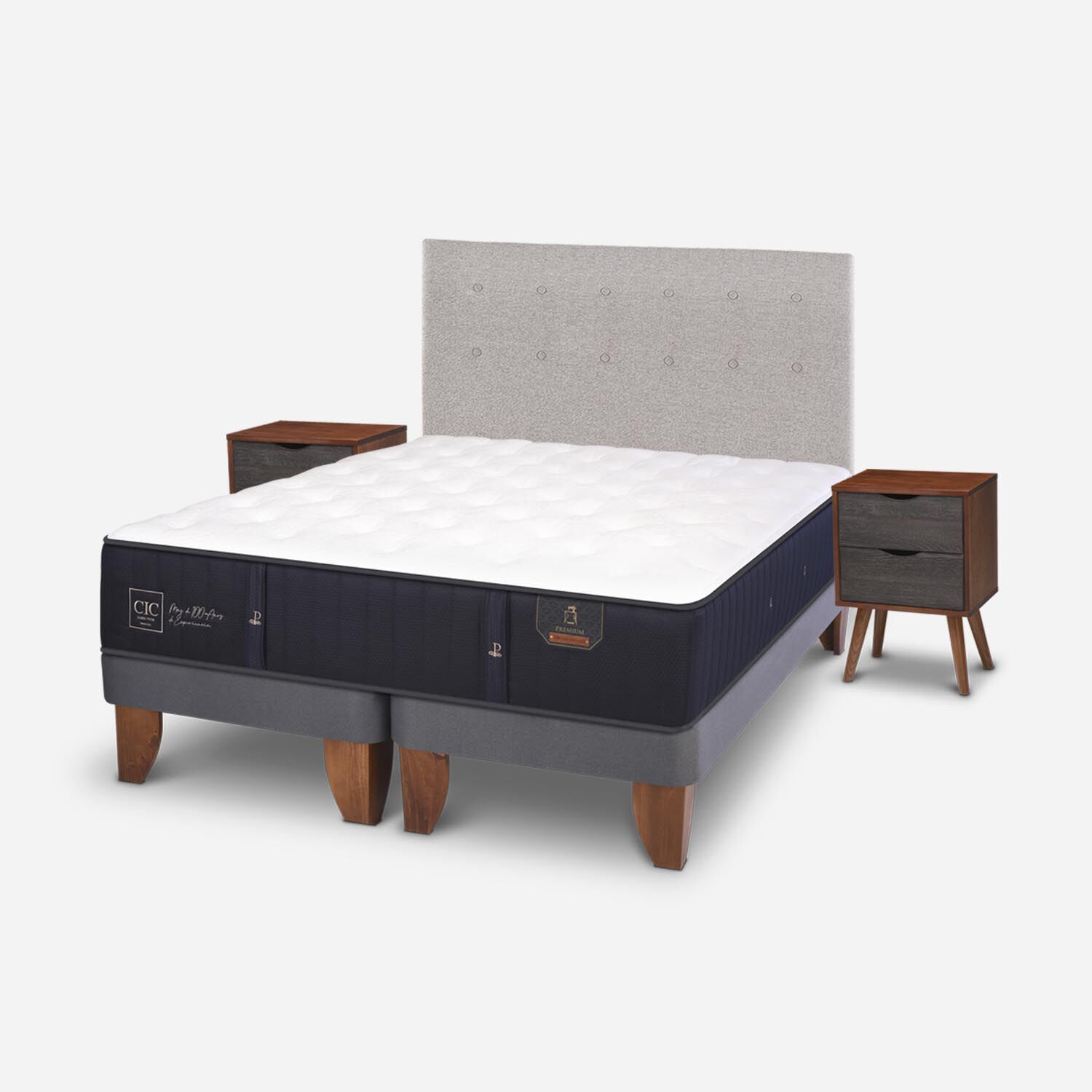 Cama Europea 2 Plazas Premium Base Dividida + Set Tigris