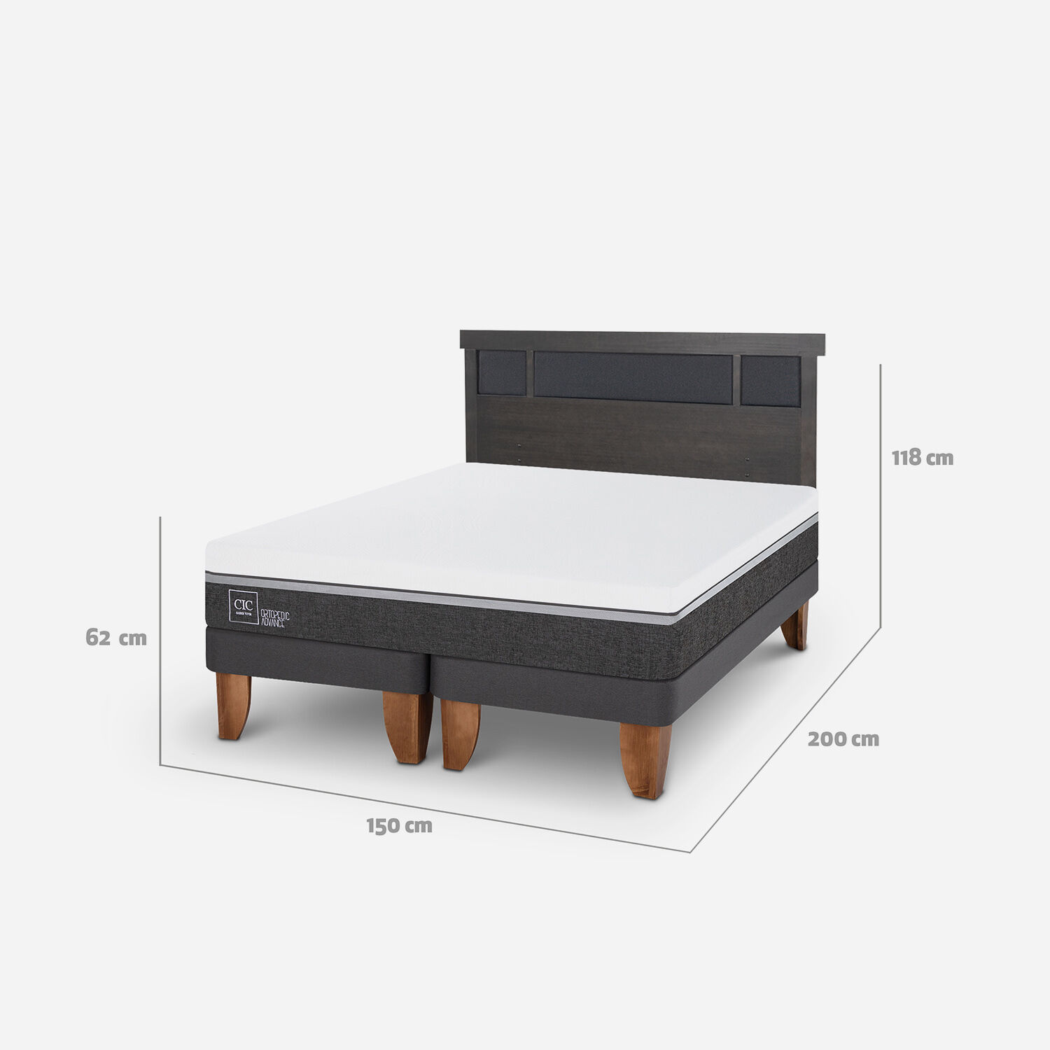 Cama Europea 2 Plazas Ortopedic Advance Base Dividida + Respaldo Dublín Gris