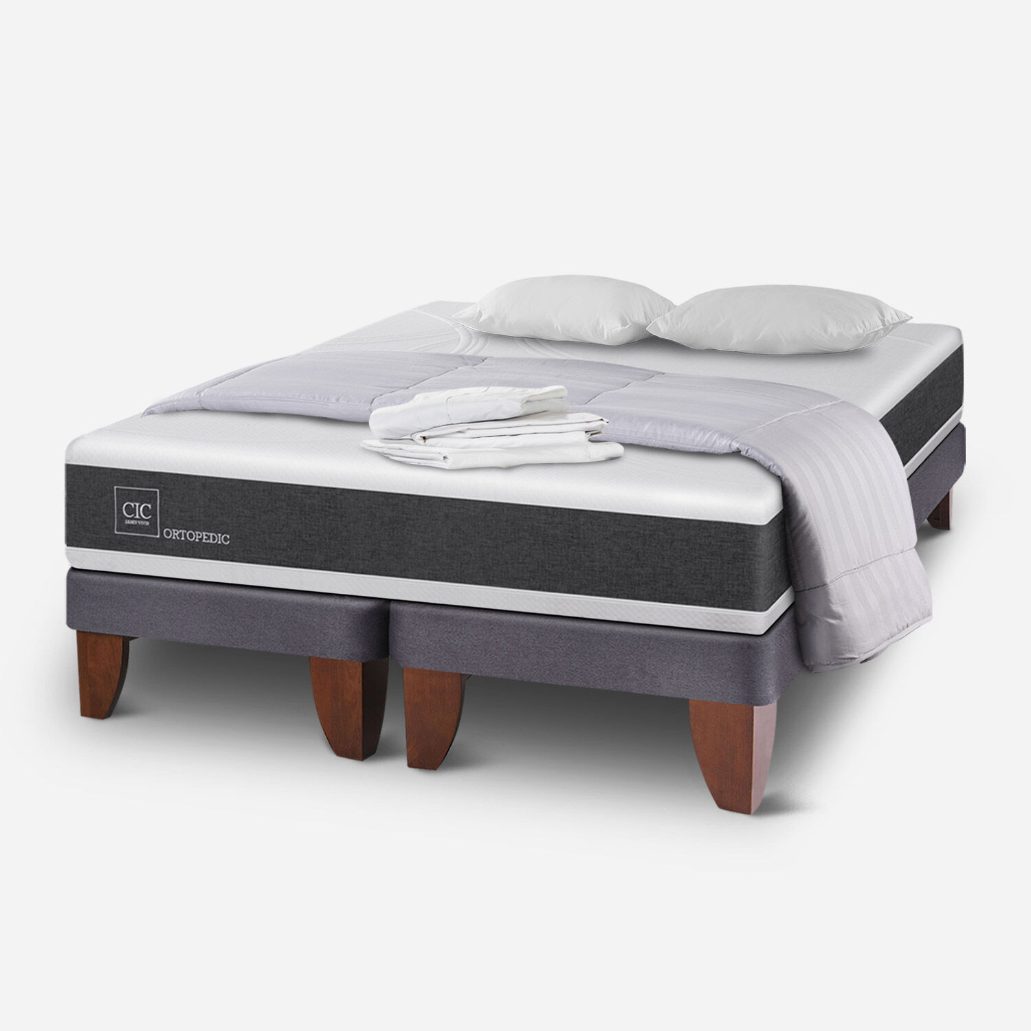 Cama Europea 2 Plazas Ortopedic Base Dividida + Almohadas + Plum&oacute;n