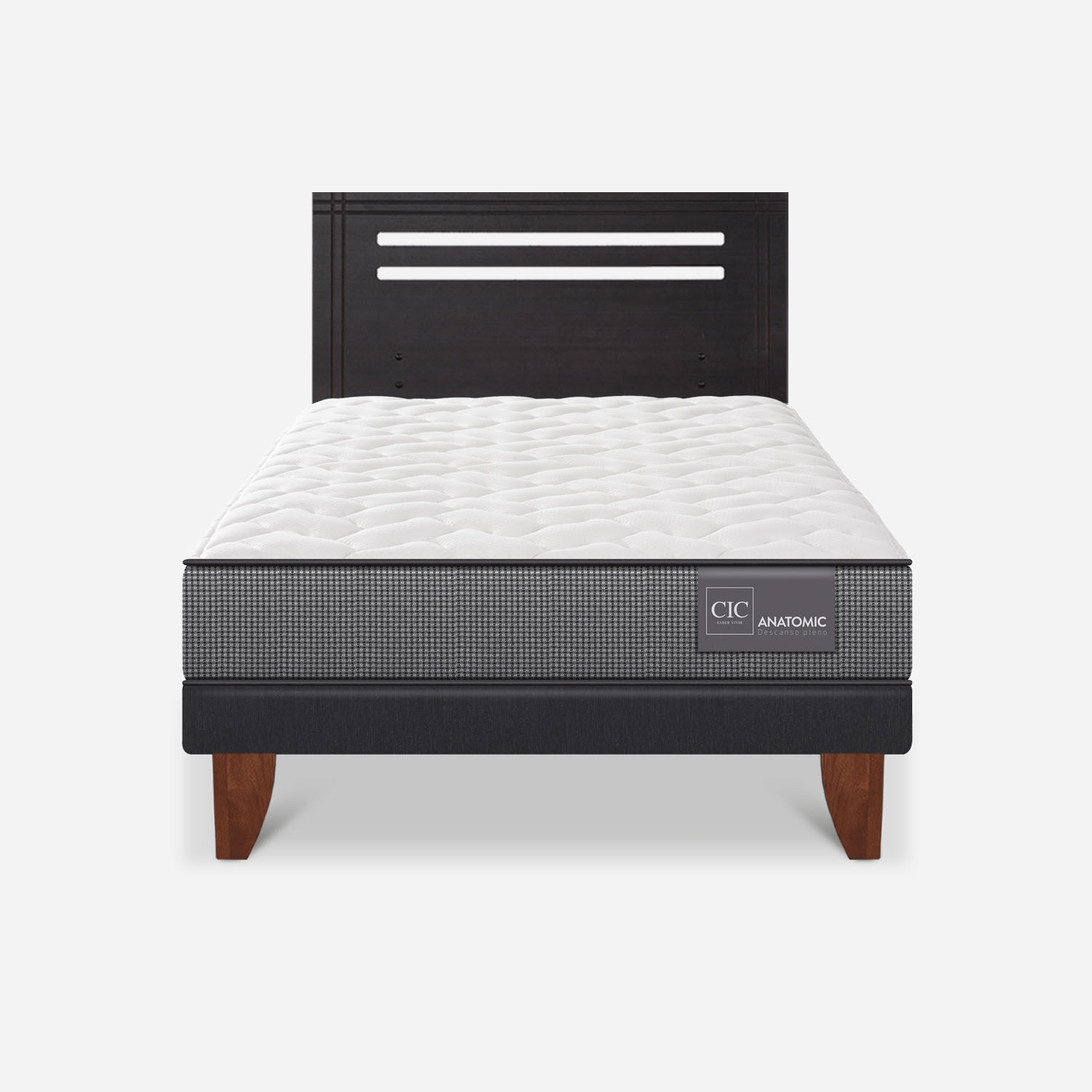 Cama Europea 1,5 Plazas Anatomic + Respaldo Múnich Negro