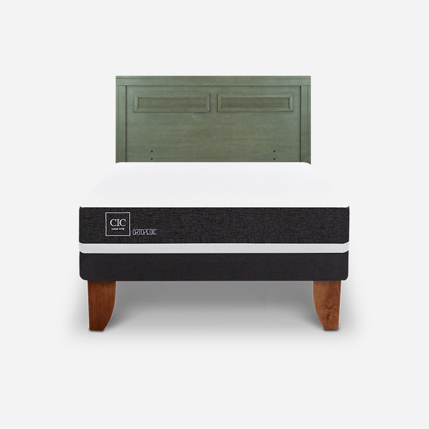 Cama Europea 2 Plazas Ortopedic Base Normal + Respaldo Mil&aacute;n Olivo