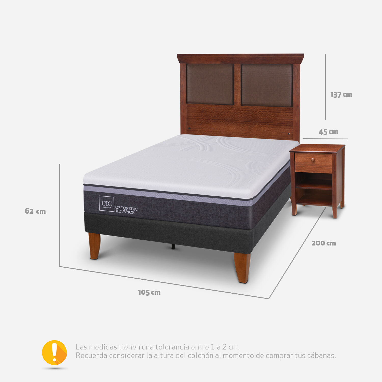 Cama Europea Curve 1,5 Plazas Ortopedic Advance + Set Torino Caramel