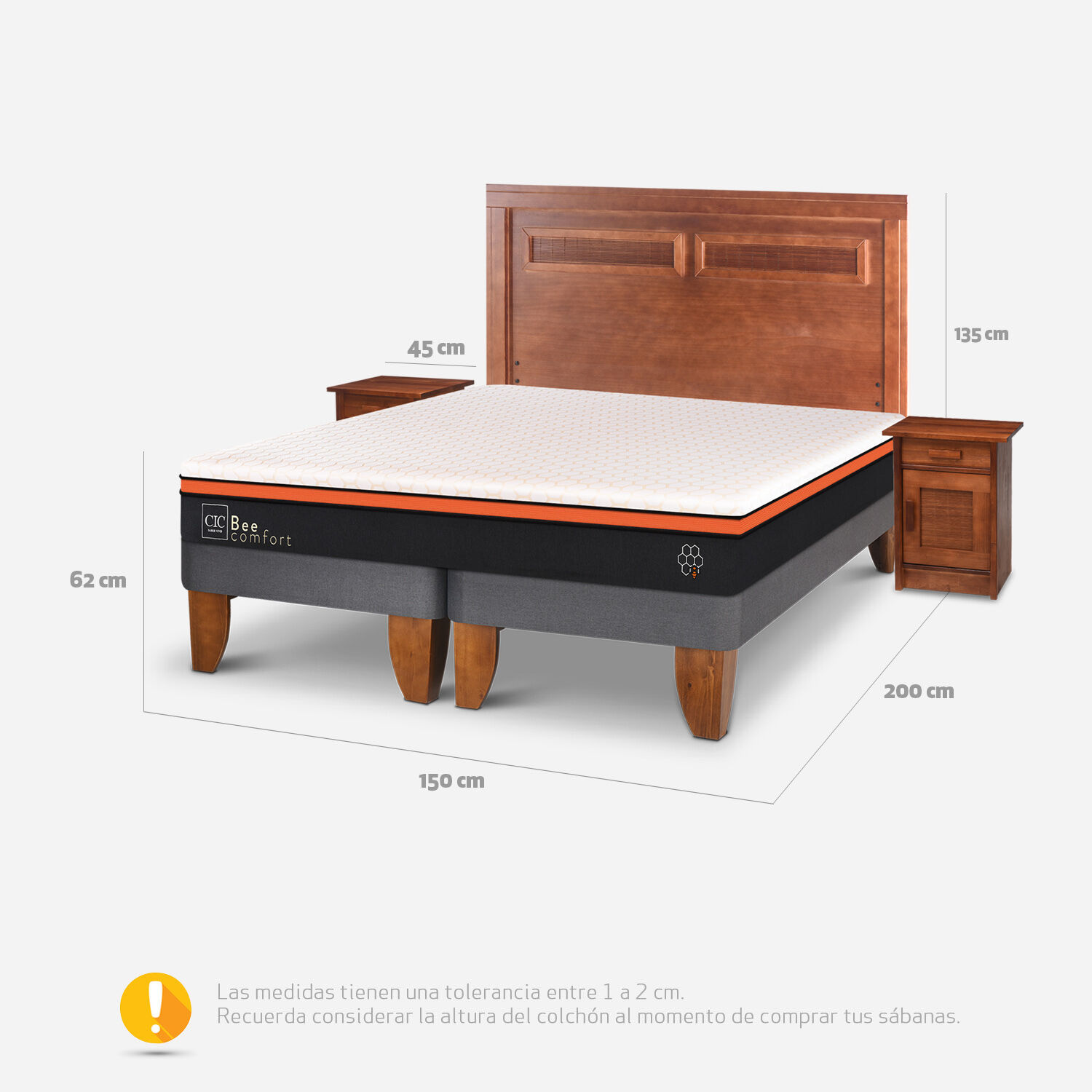 Cama Europea 2 Plazas Bee Comfort + Set Milán Caramel