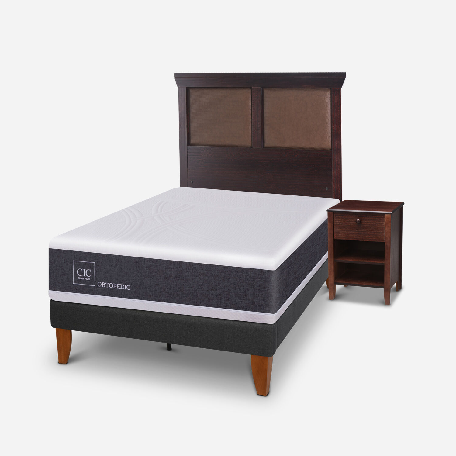 Cama Europea Curve 1,5 Plazas Ortopedic + Set Torino Chocolate