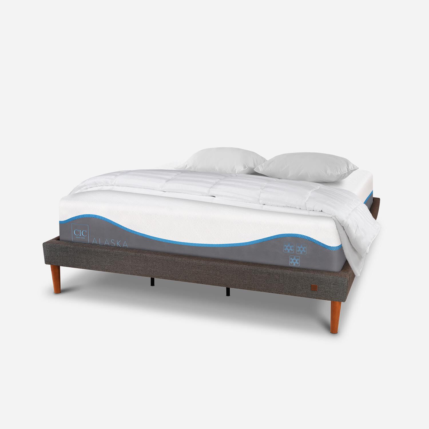 Cama Europea Curve King Alaska + Almohadas Plum&oacute;n