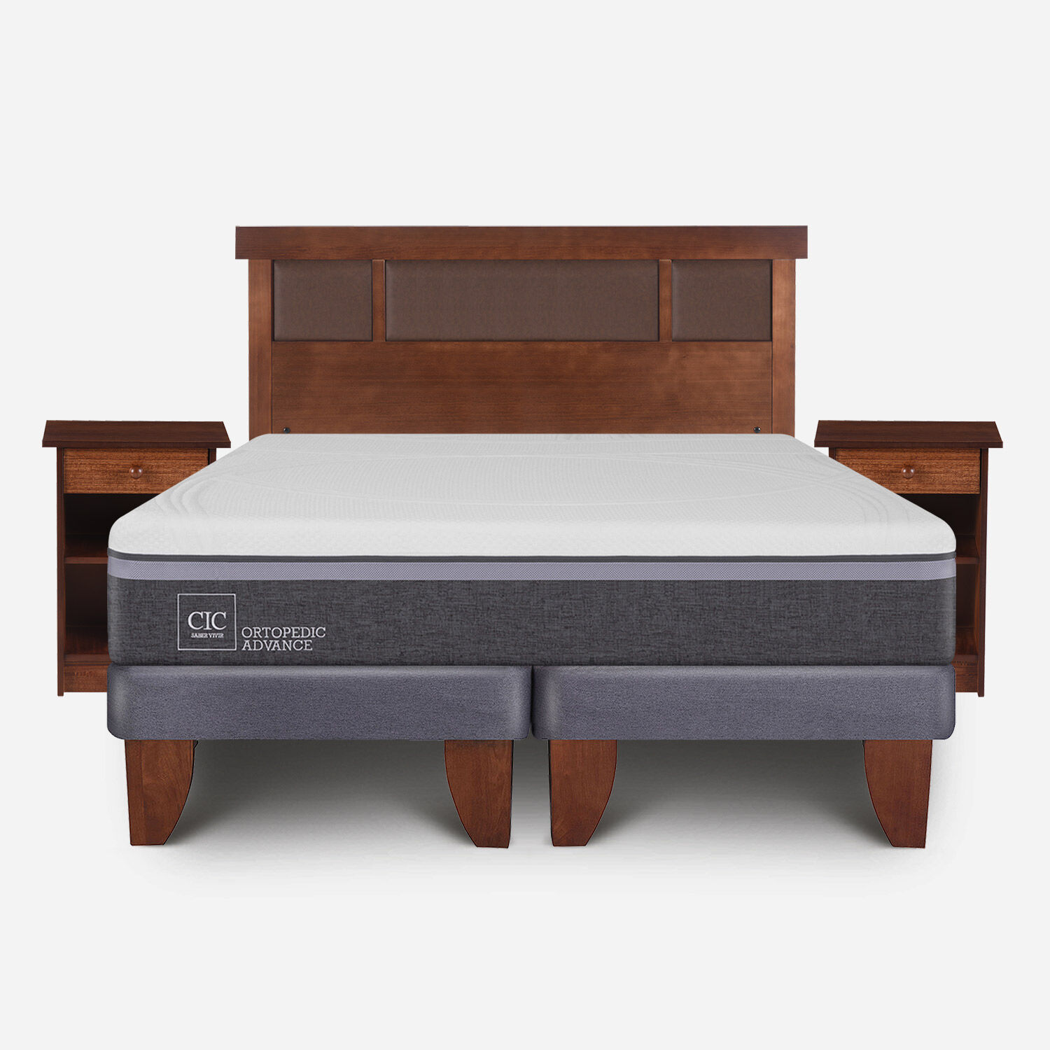 Cama Europea 2 Plazas Ortopedic Advance Base Dividida + Set Dubl&iacute;n Caramelo