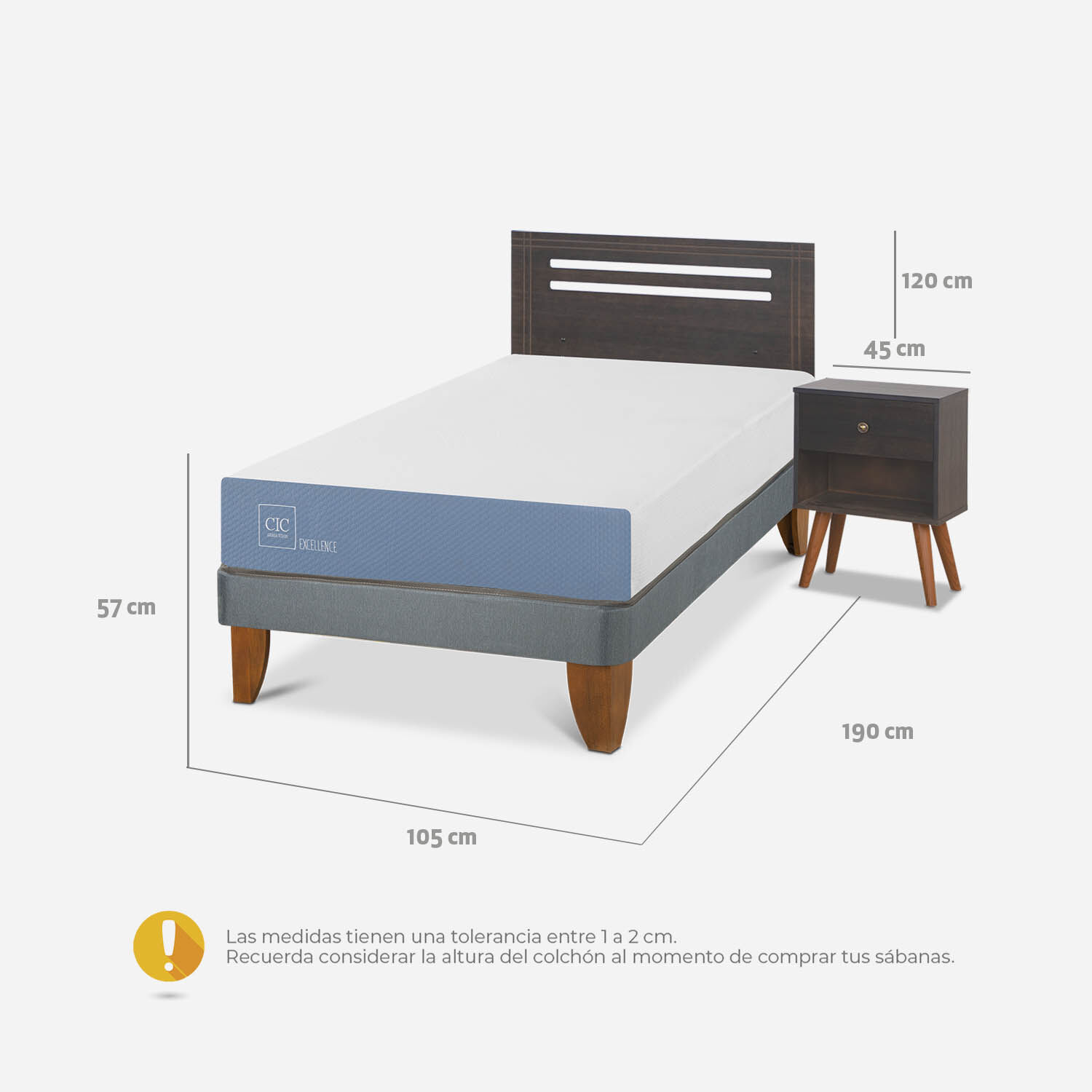 Cama Europea 1,5 Plazas Excellence + Set M&uacute;nich Gris