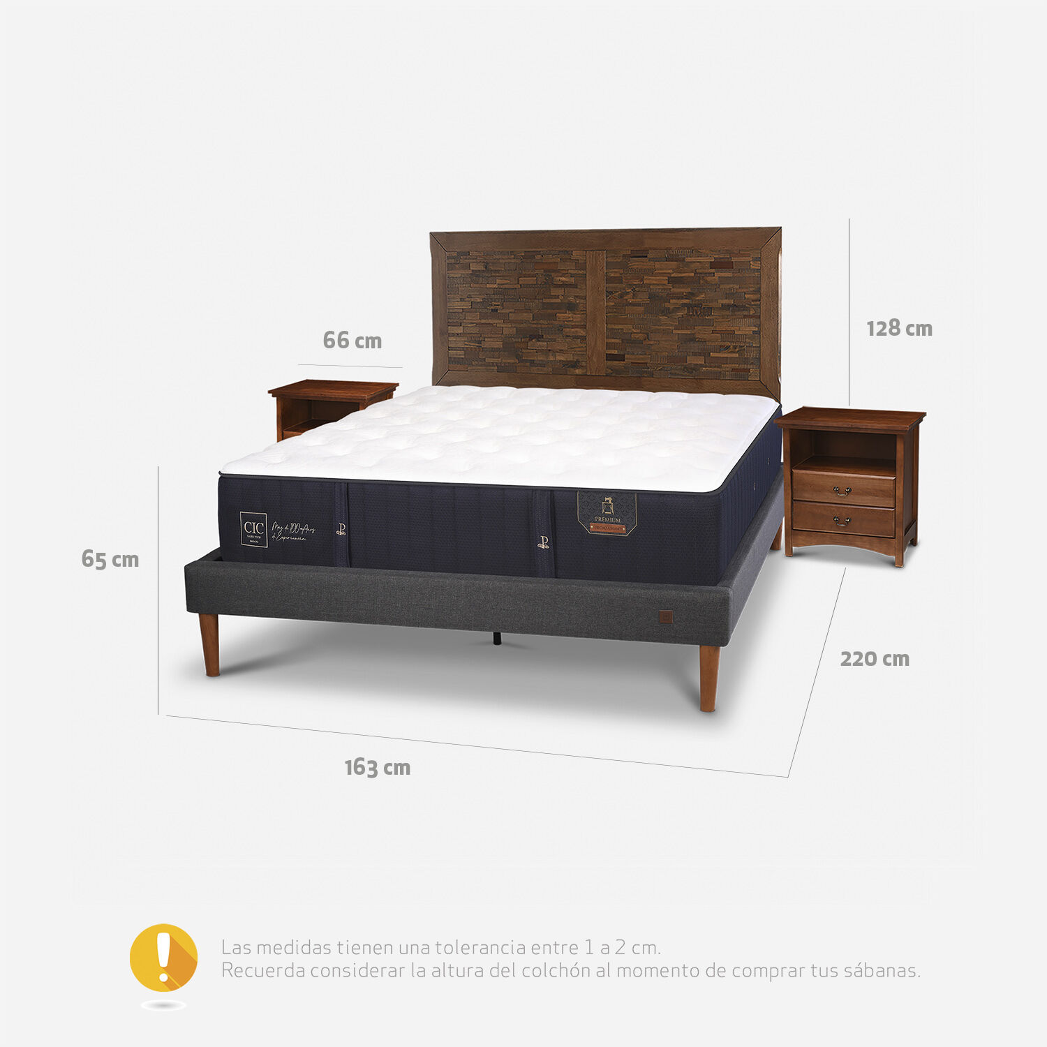 Cama Europea Curve 2 Plazas Premium + Set Antique