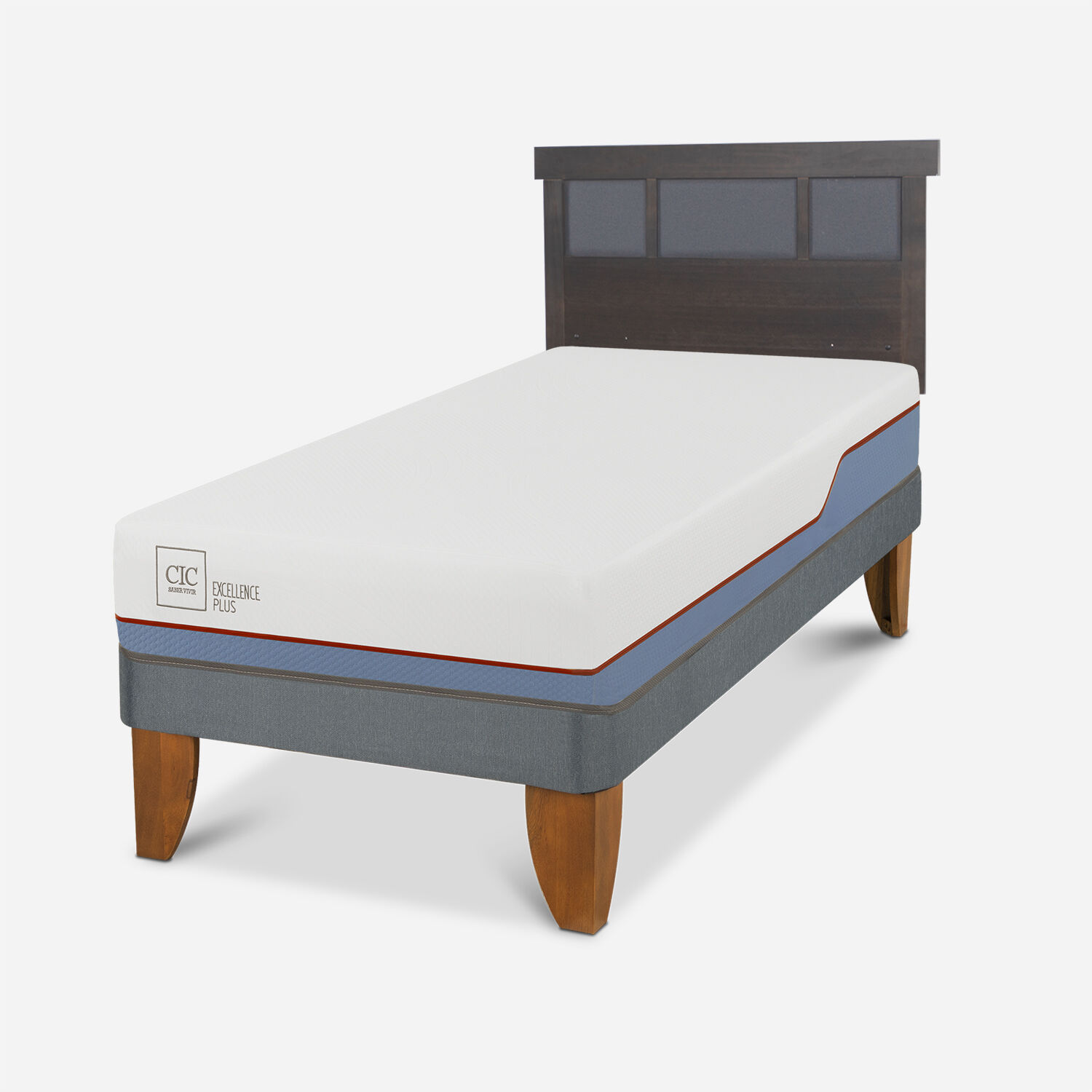 Cama Europea 1,5 Plazas Excellence Plus + Respaldo Dubl&iacute;n Negro