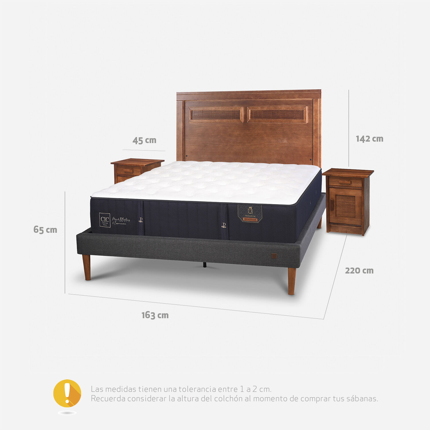 Cama Europea Curve 2 Plazas Premium + Set Mil&aacute;n Caramel