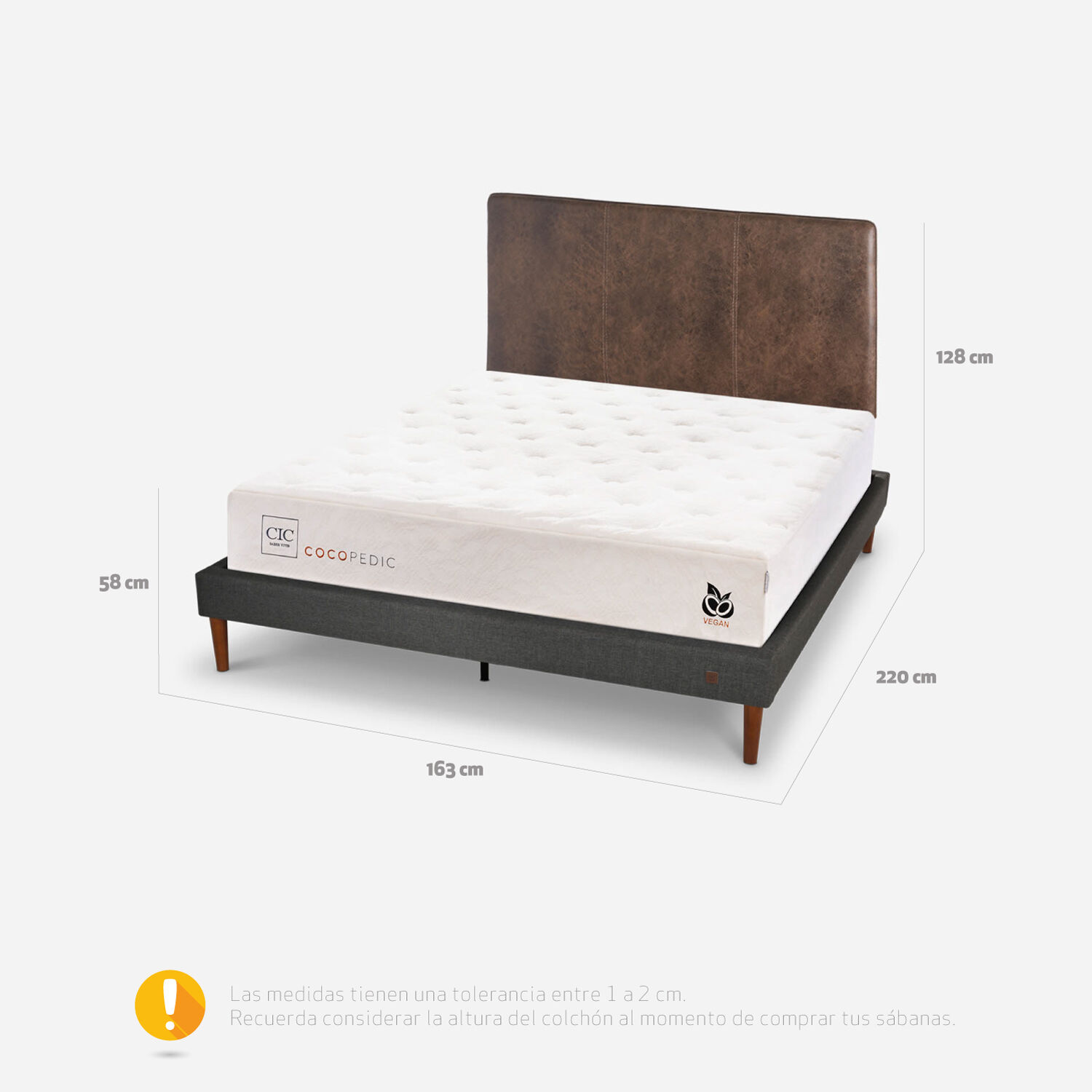 Cama Europea Curve 2 Plazas Cocopedic + Respaldo Baker