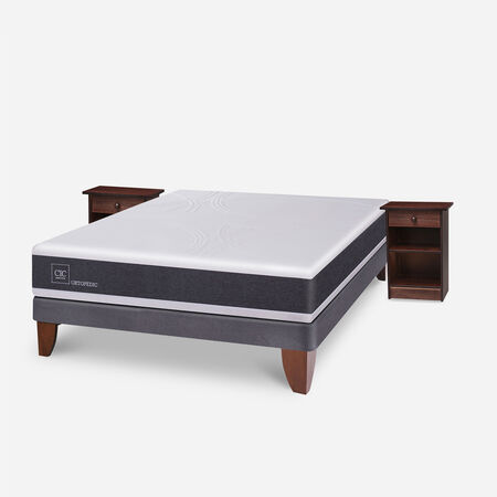Cama Europea 2 Plazas Ortopedic Base Normal + Veladores Dubl&iacute;n Chocolate