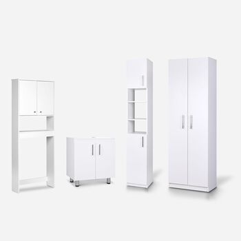 Set de Baño Estante 2 Puertas 1 Repisa + Vanitorio + Estante Organizador + Organizador 2 Puertas Blanco