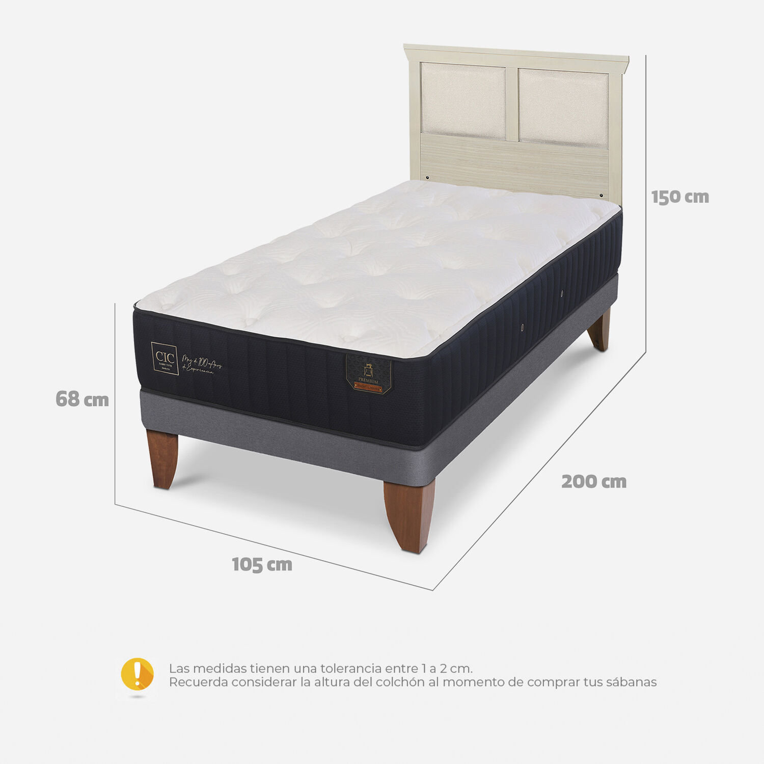 Cama Europea 1,5 Plazas Premium + Respaldo Torino Alpino