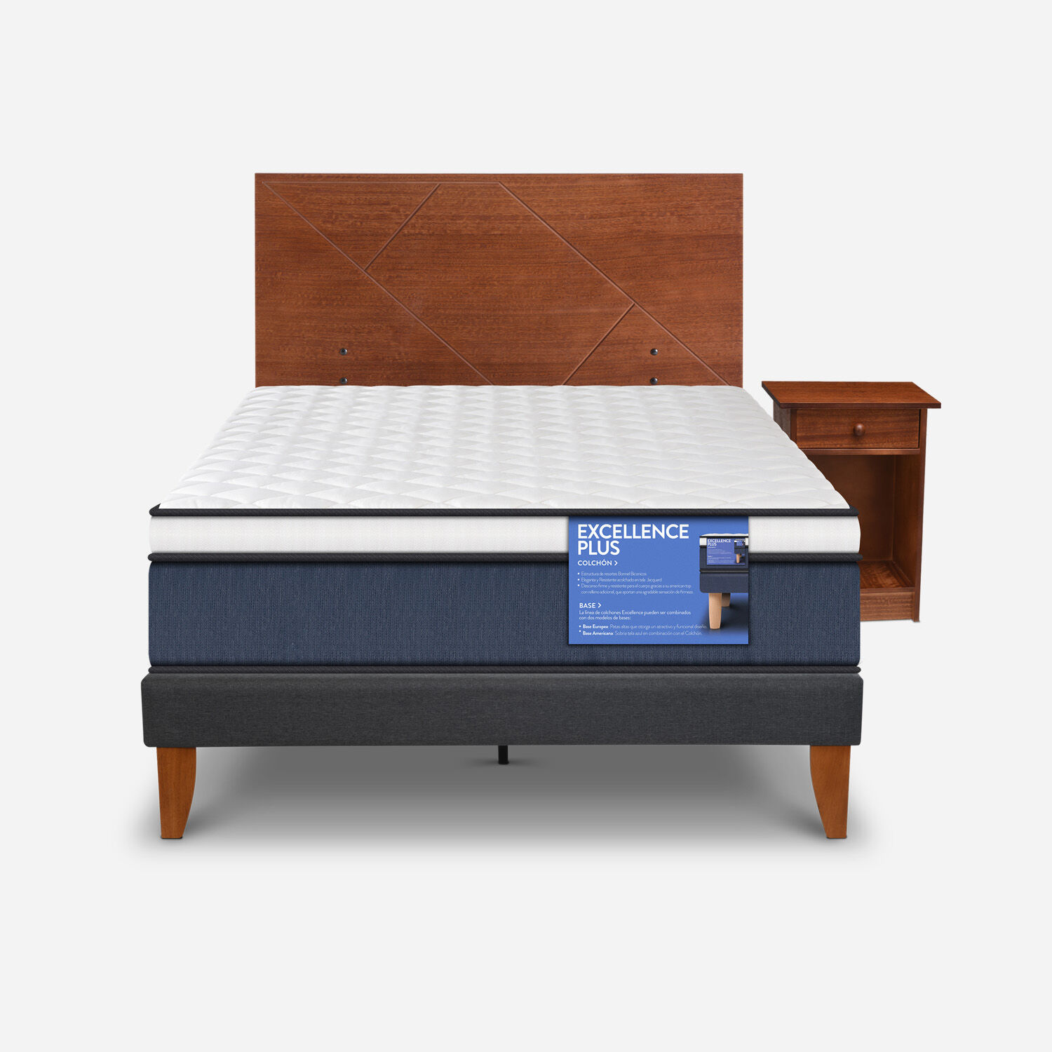 Cama Europea Curve 1,5 Plazas Excellence Plus + Set New Villarrica