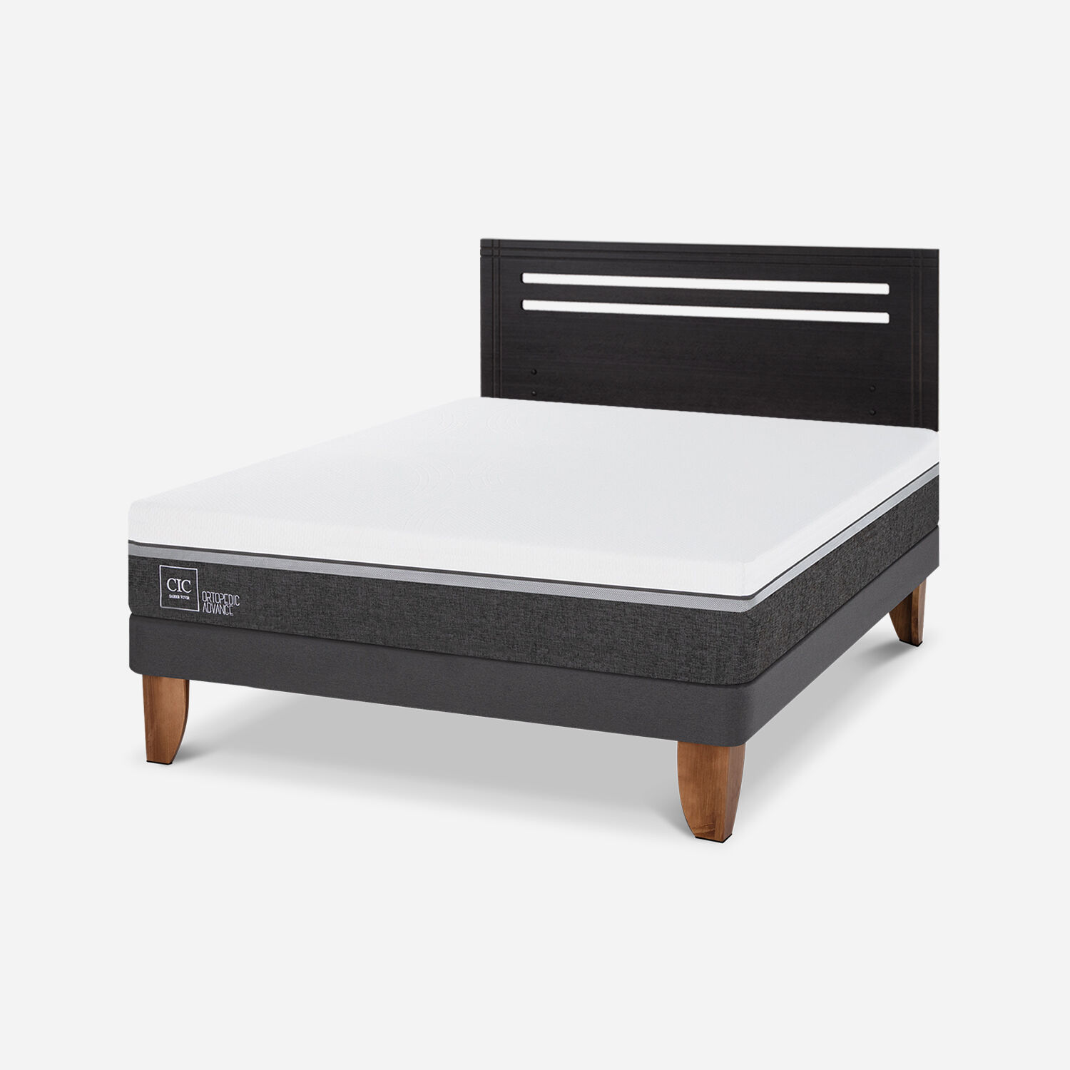 Cama Europea 2 Plazas Ortopedic Advance Base Normal + Respaldo M&uacute;nich Negro