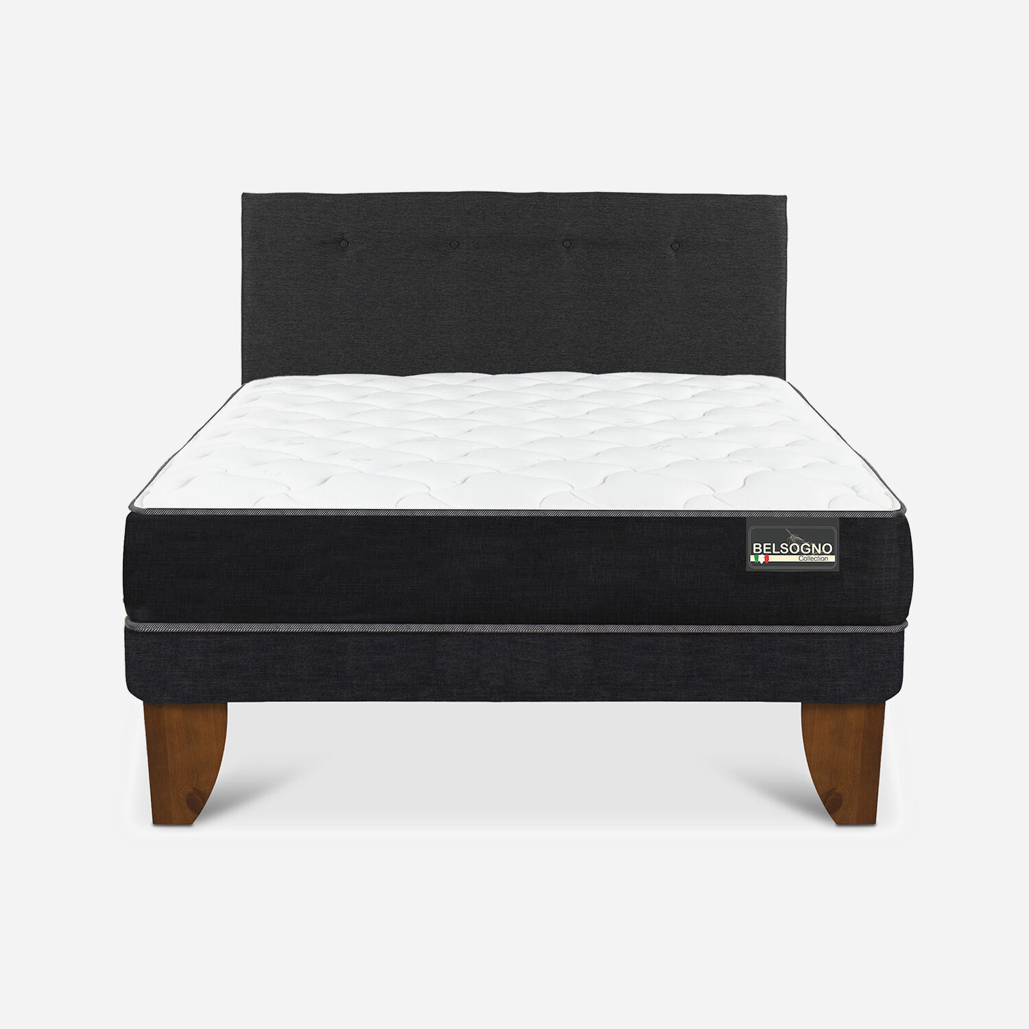 Cama Europea Belsogno 2 Plazas Plus Black con Base Normal y Respaldo Black
