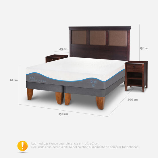 Cama Europea 2 Plazas Alaska + Set New Torino Choc
