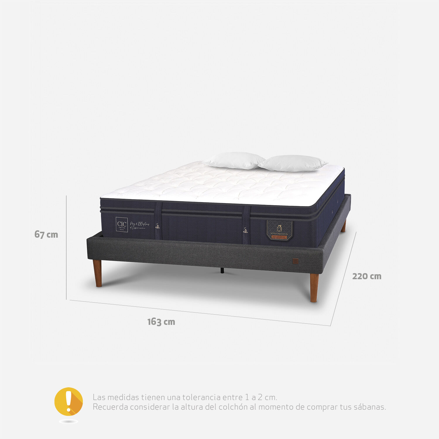 Cama Europea Curve 2 Plazas Super Premium + Almohadas Viscoel&aacute;sticas