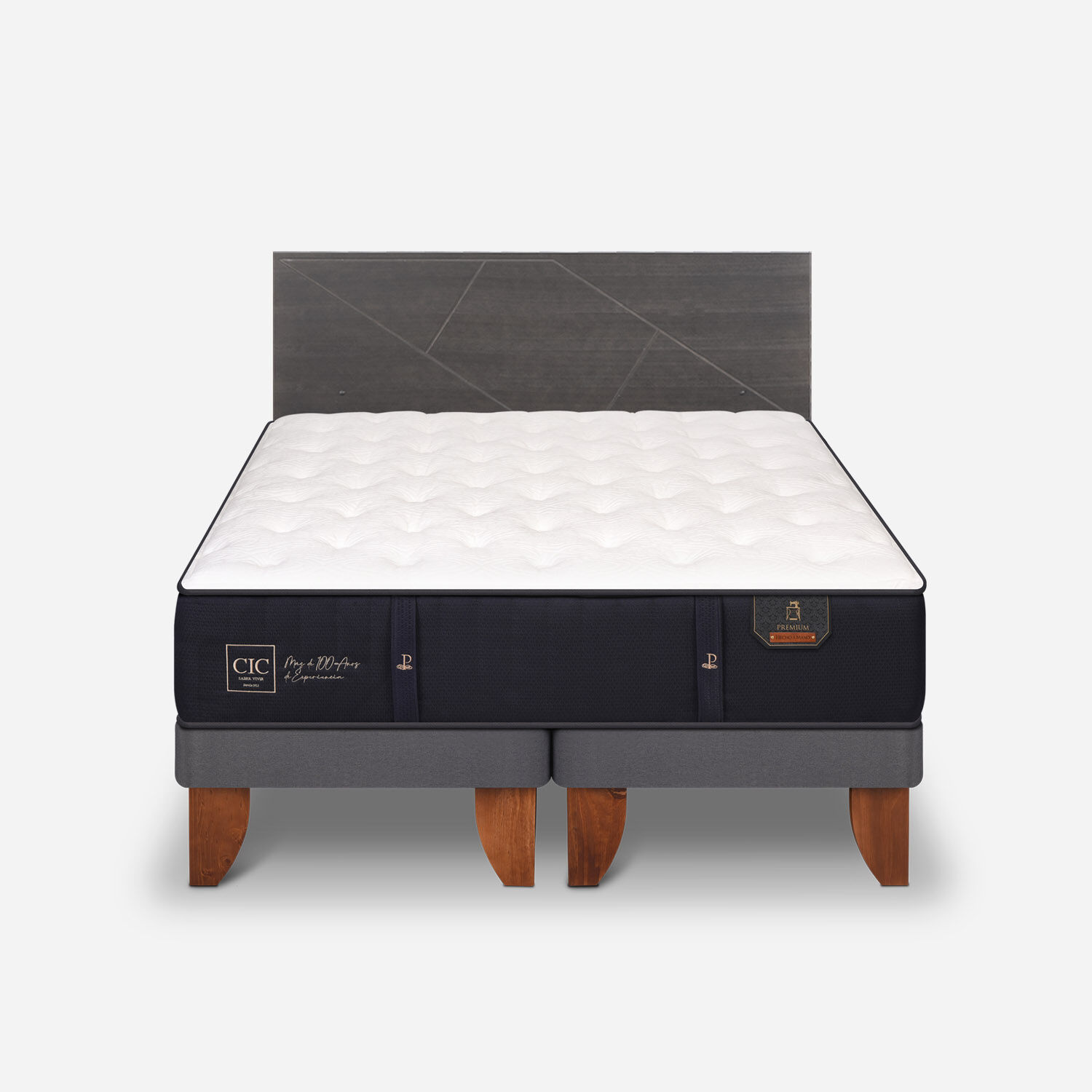 Cama Europea King Premium + Respaldo Villarrica Gris