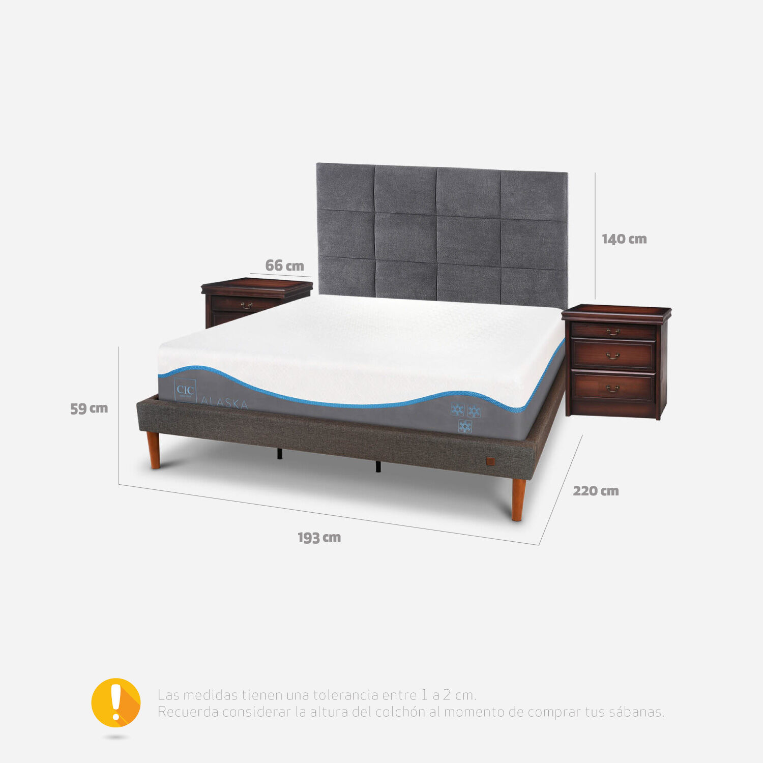 Cama Europea Curve King Alaska + Set T&aacute;mesis