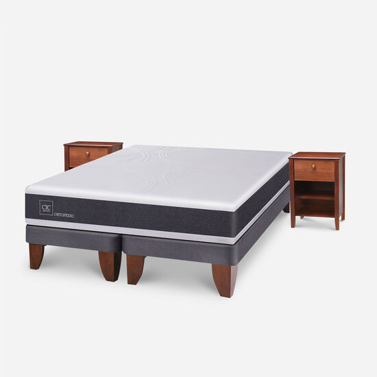 Cama Europea 2 Plazas Base Dividida Ortopedic + Veladores Torino Caramel