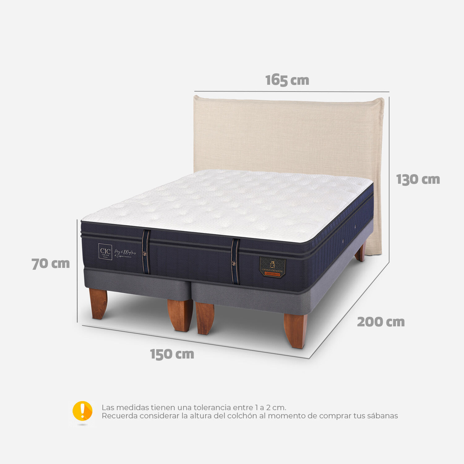 Cama Europea 2 Plazas Grand Premium Respaldo Tíber