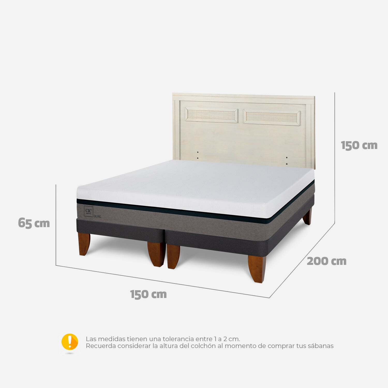 Cama Europea 2 Plazas Balance Base Dividida + Respaldo Milán Alpino