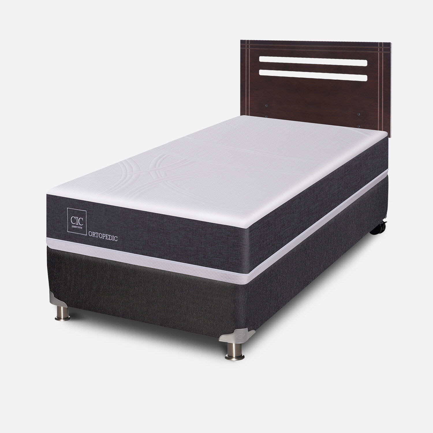 Box Spring 1 Plaza Ortopedic 5 Zonas + Respaldo M&uacute;nich Chocolate