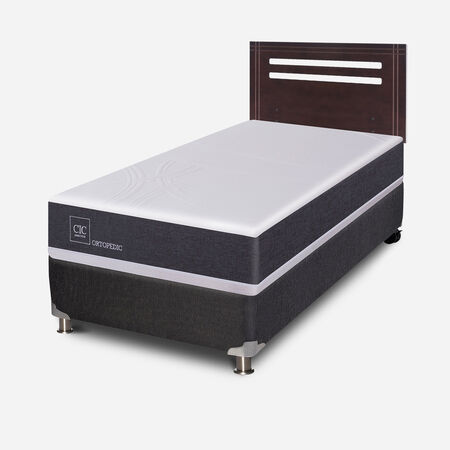 Box Spring 1 Plaza Ortopedic 5 Zonas + Respaldo M&uacute;nich Chocolate