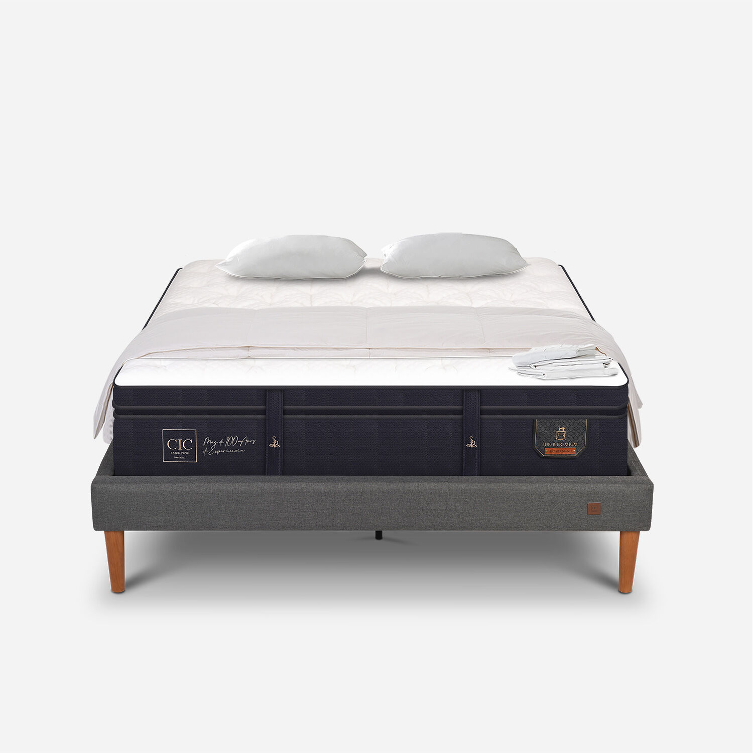 Cama Europea Curve 2 Plazas Super Premium + Plum&oacute;n + S&aacute;banas + Almohadas