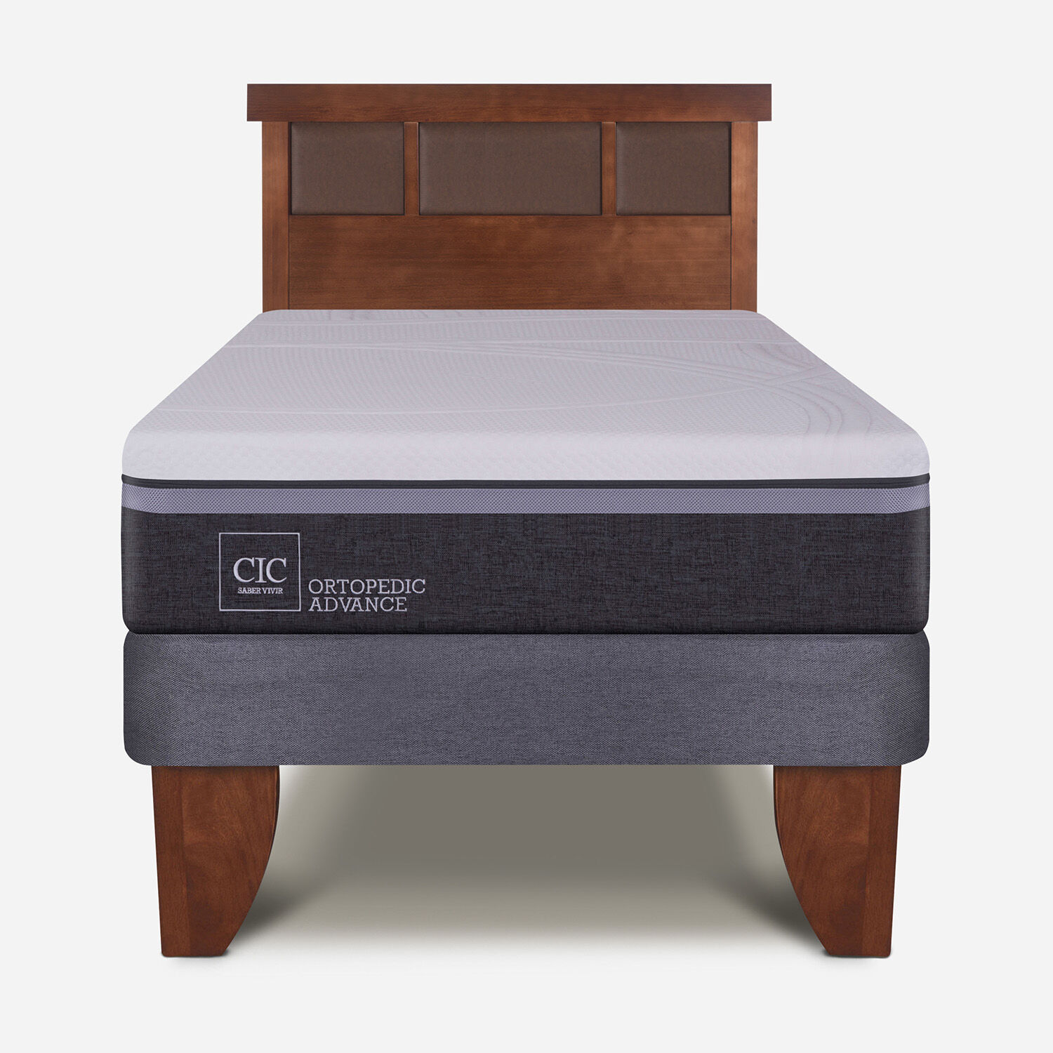 Cama Europea 1,5 Plazas Ortopedic Advance + Respaldo Dublín Caramel