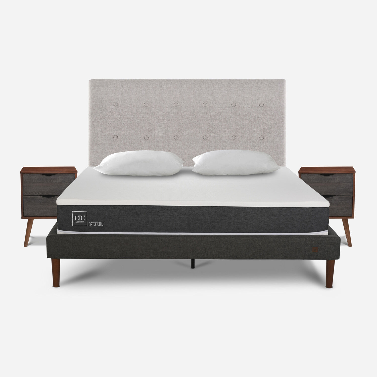 Cama Europea Curve 2 Plazas Ortopedic + Set Tigris + Almohadas Viscoel&aacute;stica