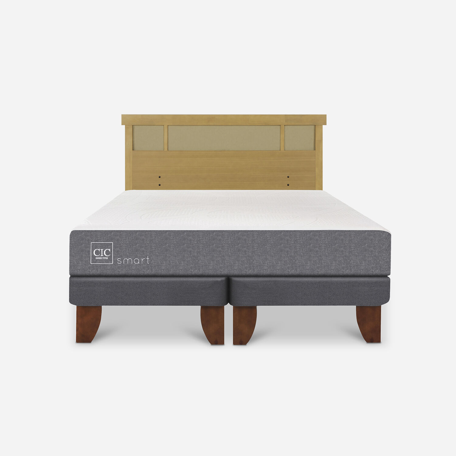 Cama Europea 2 Plazas Smart Base Dividida + Respaldo Dublín Mostaza
