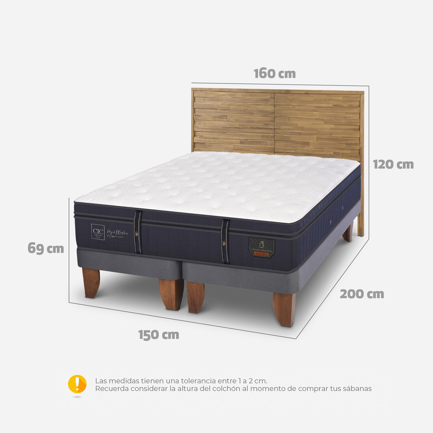 Cama Europea 2 Plazas Grand Premium Base Dividida + Respaldo R&oacute;dano