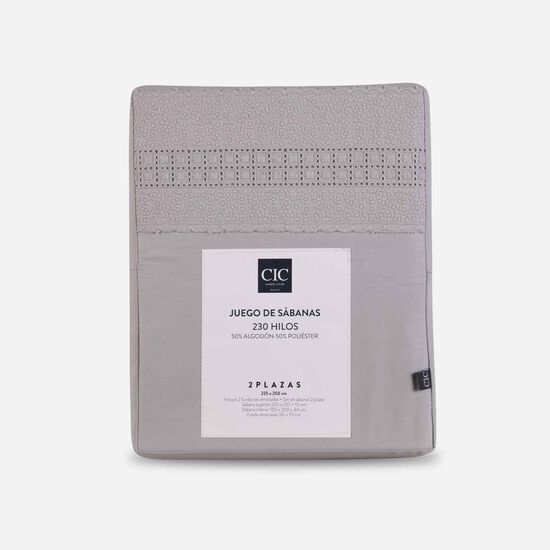 Sábanas 2 Plazas 230 Hilos Broderie Gray