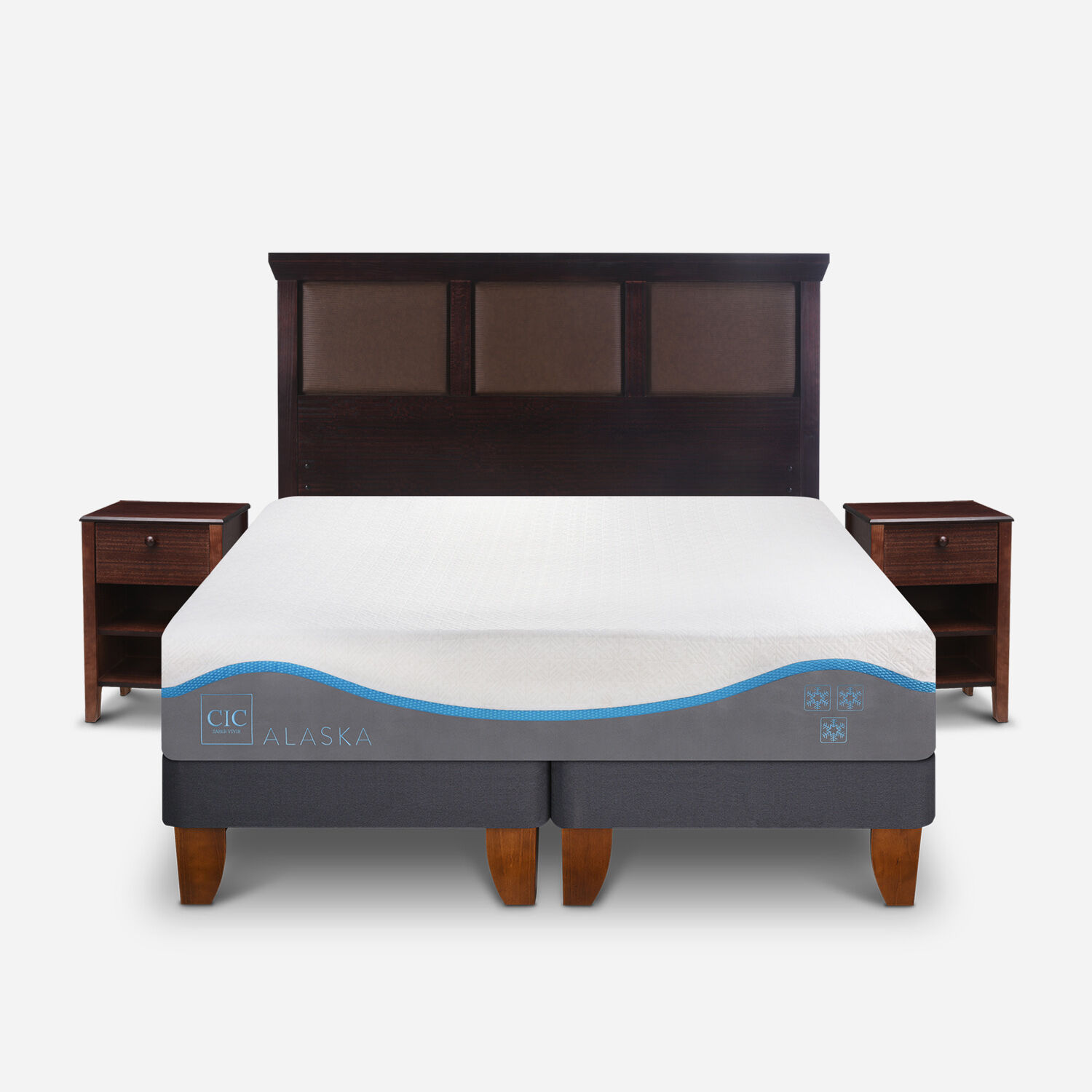 Cama Europea 2 Plazas Alaska Base Dividida + Set Torino Chocolate
