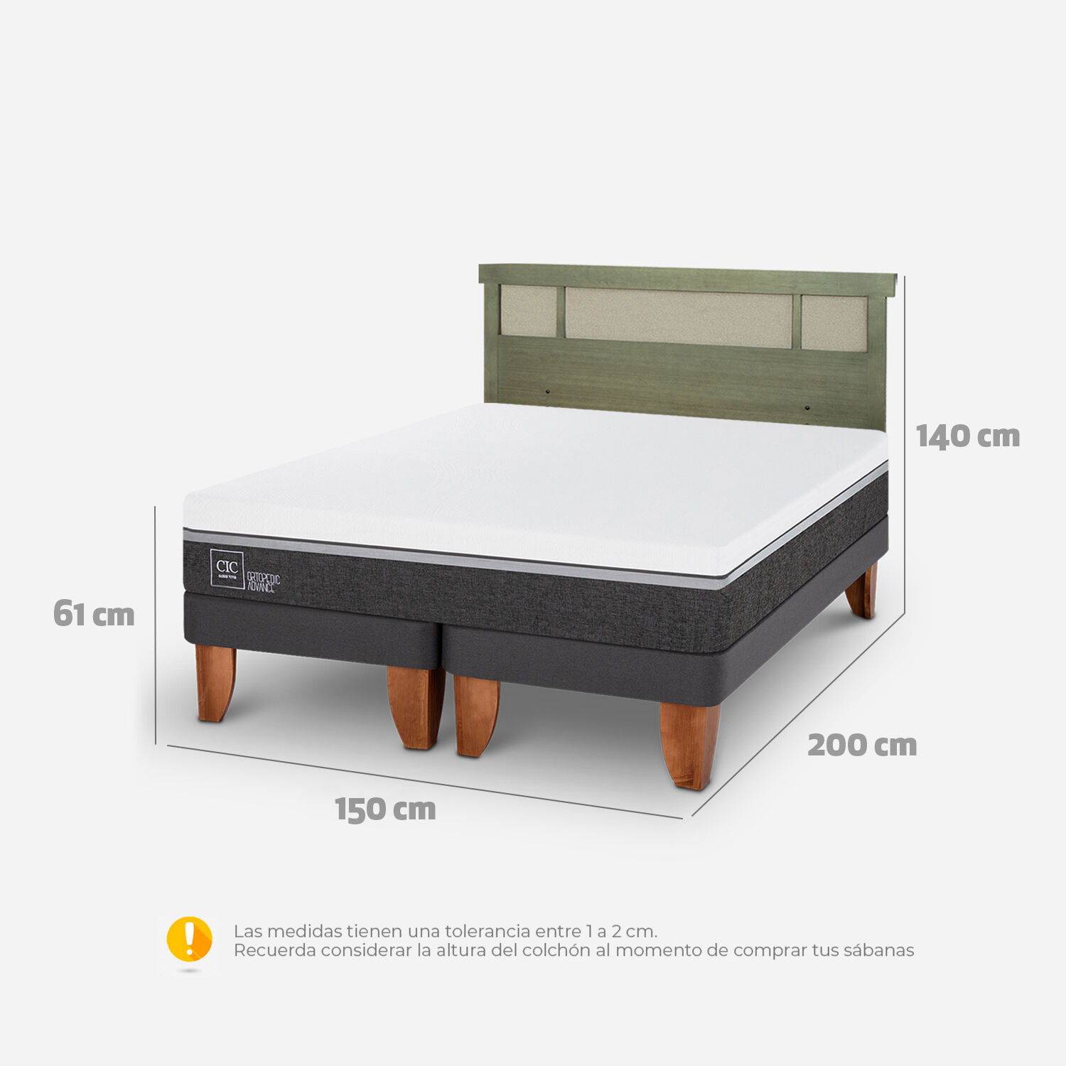 Cama Europea 2 Plazas Ortopedic Advance Base Dividida + Respaldo Dublín Olivo