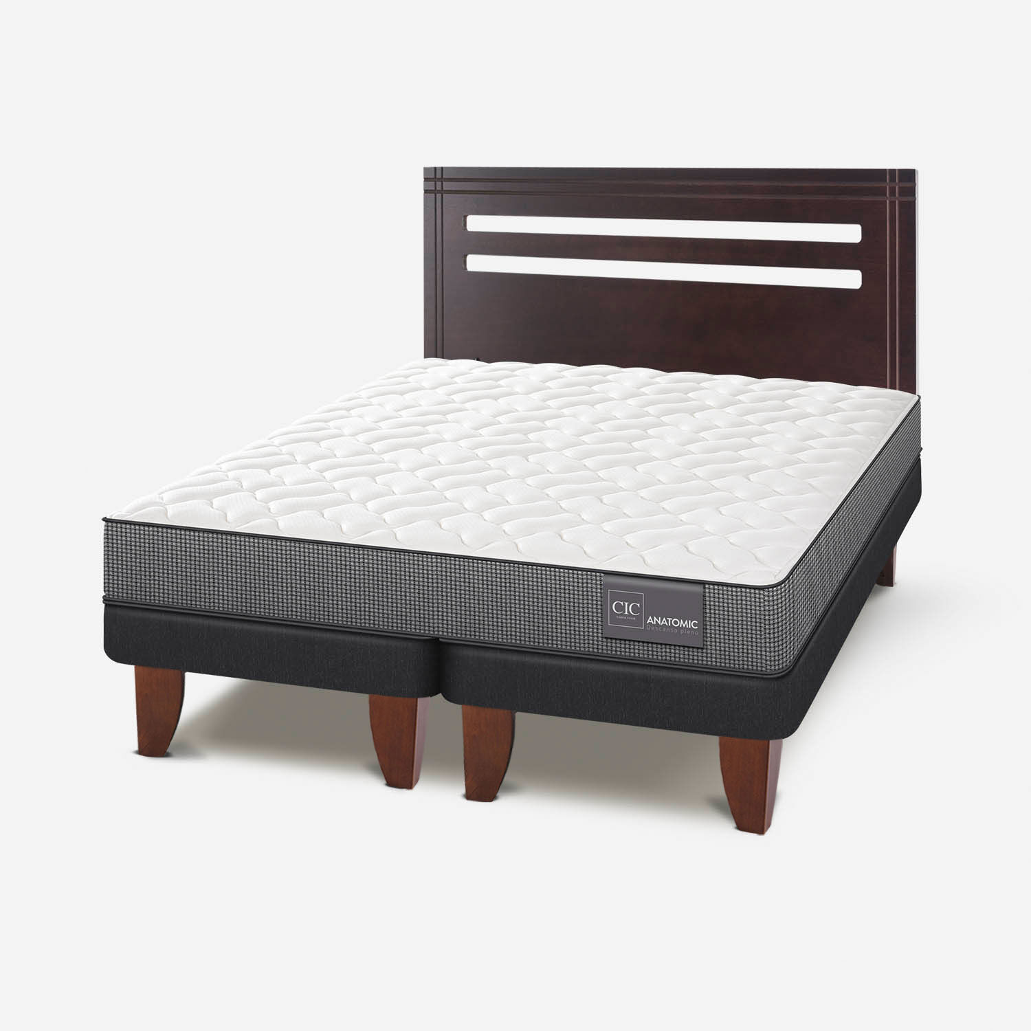 Cama Europea 2 Plazas Base Dividida Anatomic + Respaldo Múnich Chocolate