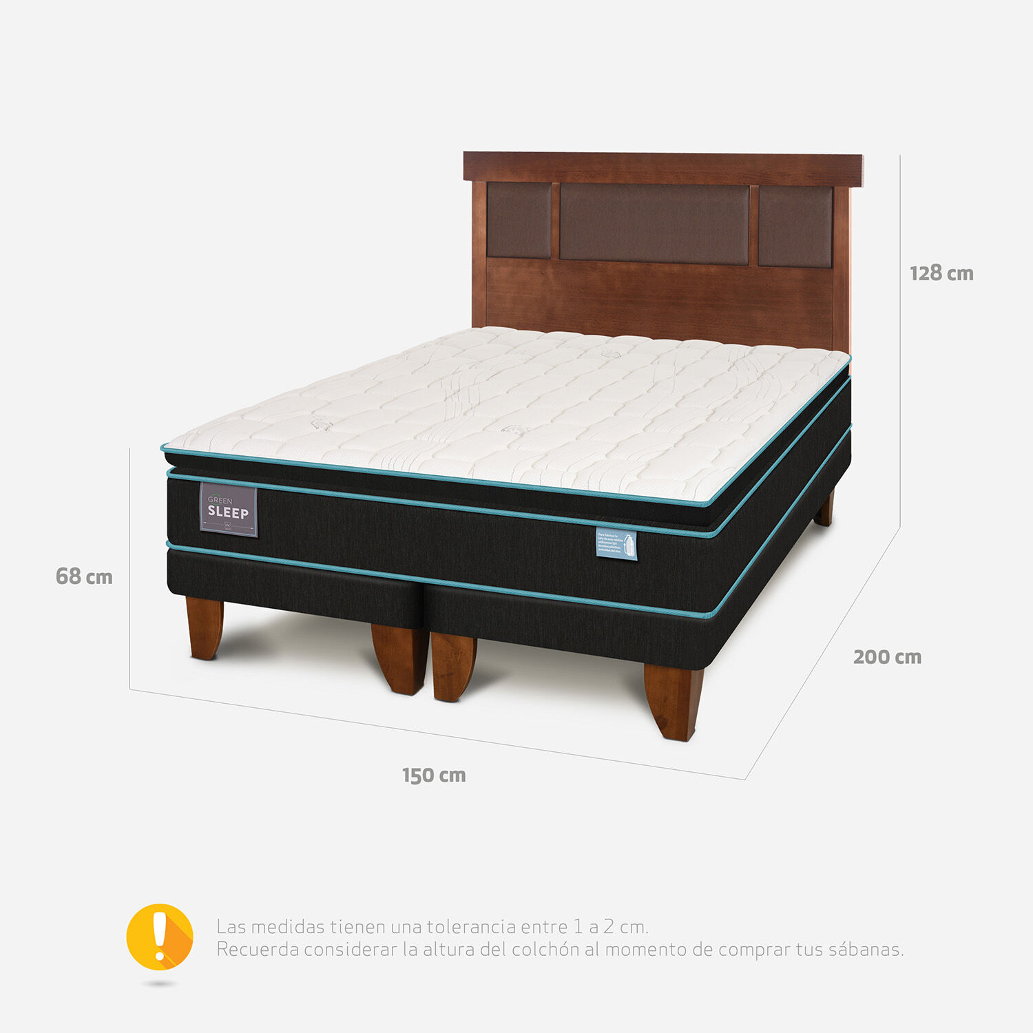 Cama Europea 2 Plazas Base Dividida Green Sleep + Respaldo Dublín Caramel